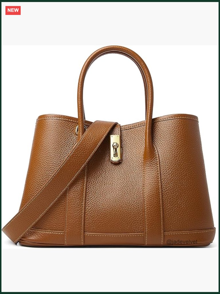 Genuine Leather Top Handle Satchel Purse Tote Bag With Twist Lock And Wide Strap